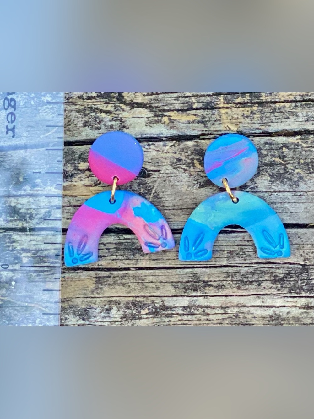 Handmade Blue & Pink Polymer Clay Arch Earrings